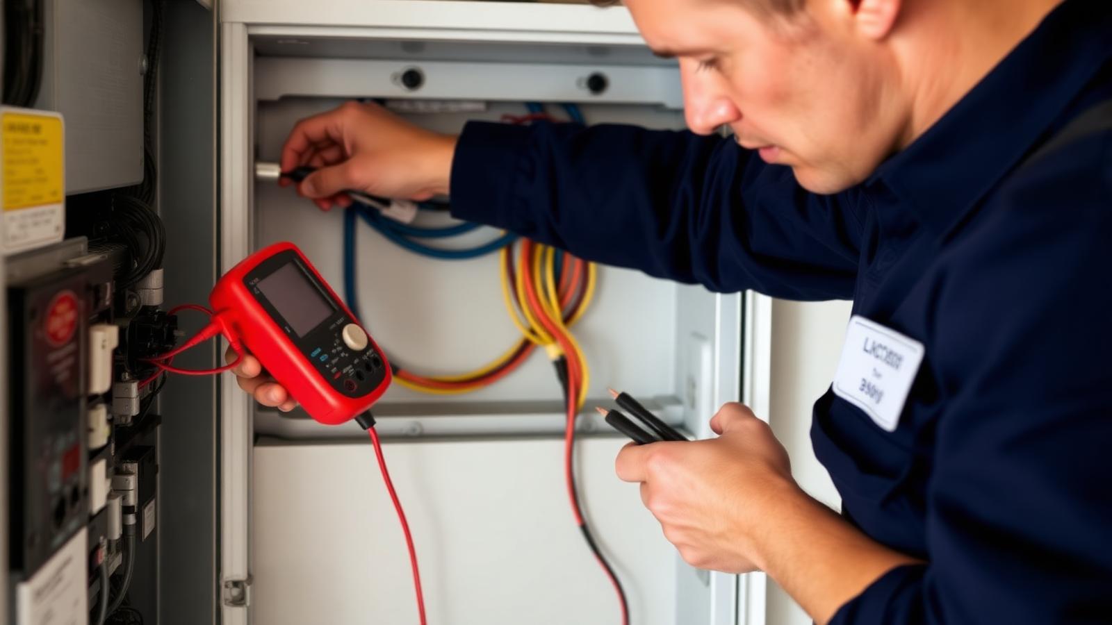 Ohmage Solutions electrician working on a residential electrical panel